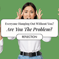 self reflecting on friends and character image of girl on isolated matcha green background shocked