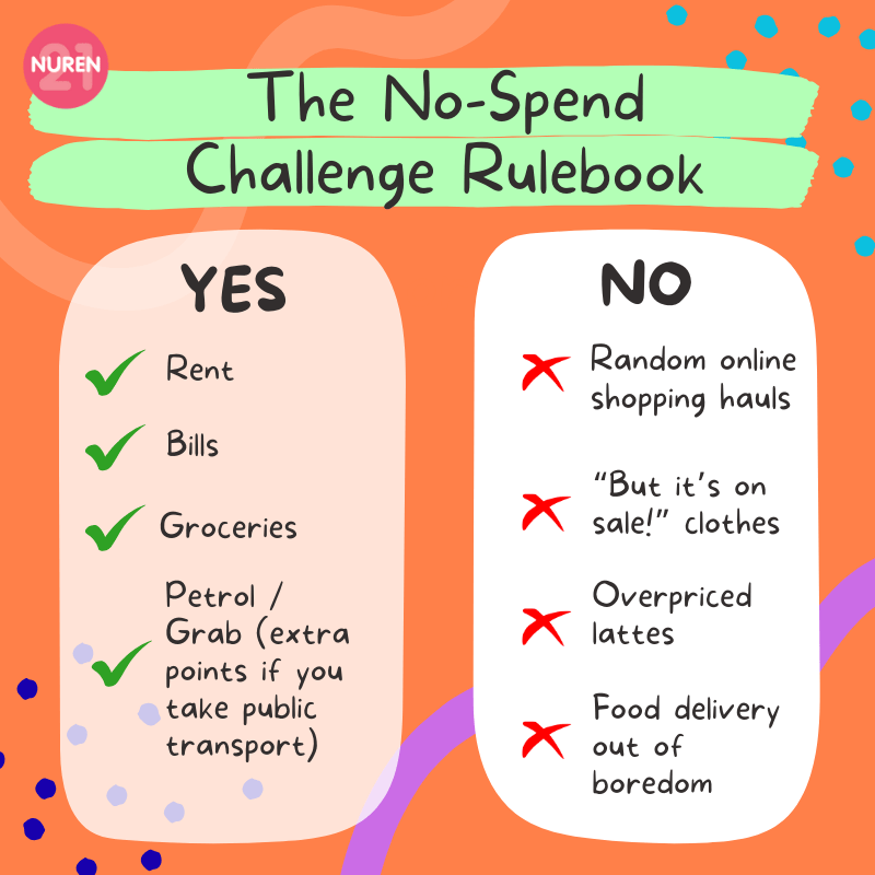 30 days no spend challenge rulebook nuren girls checklist 